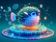 3D animated representation of a Puffer fish swimming in an Ethereum liquidity pool.