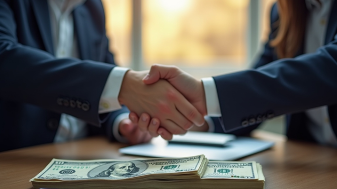 Illustration of Business People Closing a Deal