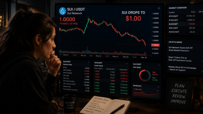 A trader analyzing a bearish Sui chart