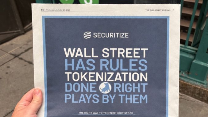 Securitize Defends Tokenization Against Critics With Full-Page WSJ Ad